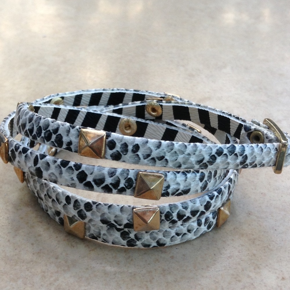 Gold Tone Vegan Leather Snake Print Wrap Bracelet